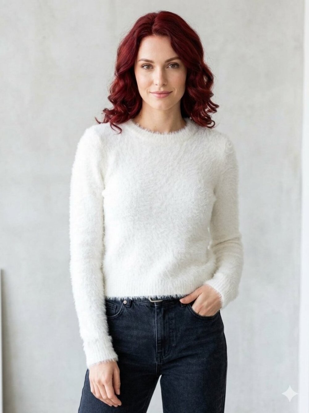 Women's Dynamite Cozy Fuzzy Creamy White Crew Neck Sweater Super Soft Size Small